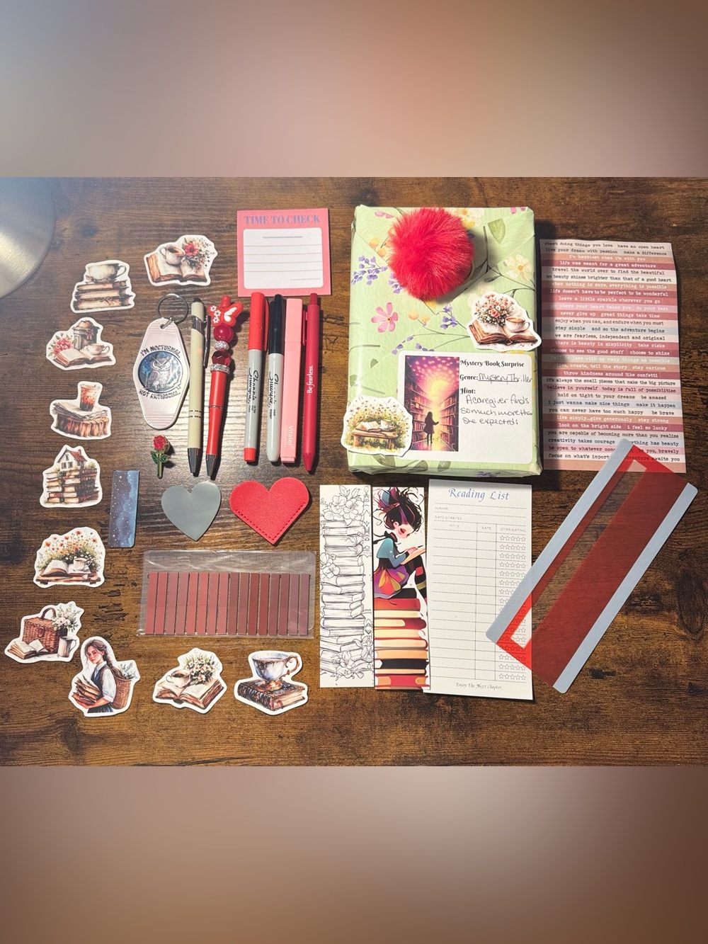 Blind date with a book, Bookish items with Red Pom Pom & Bookish Stickers
